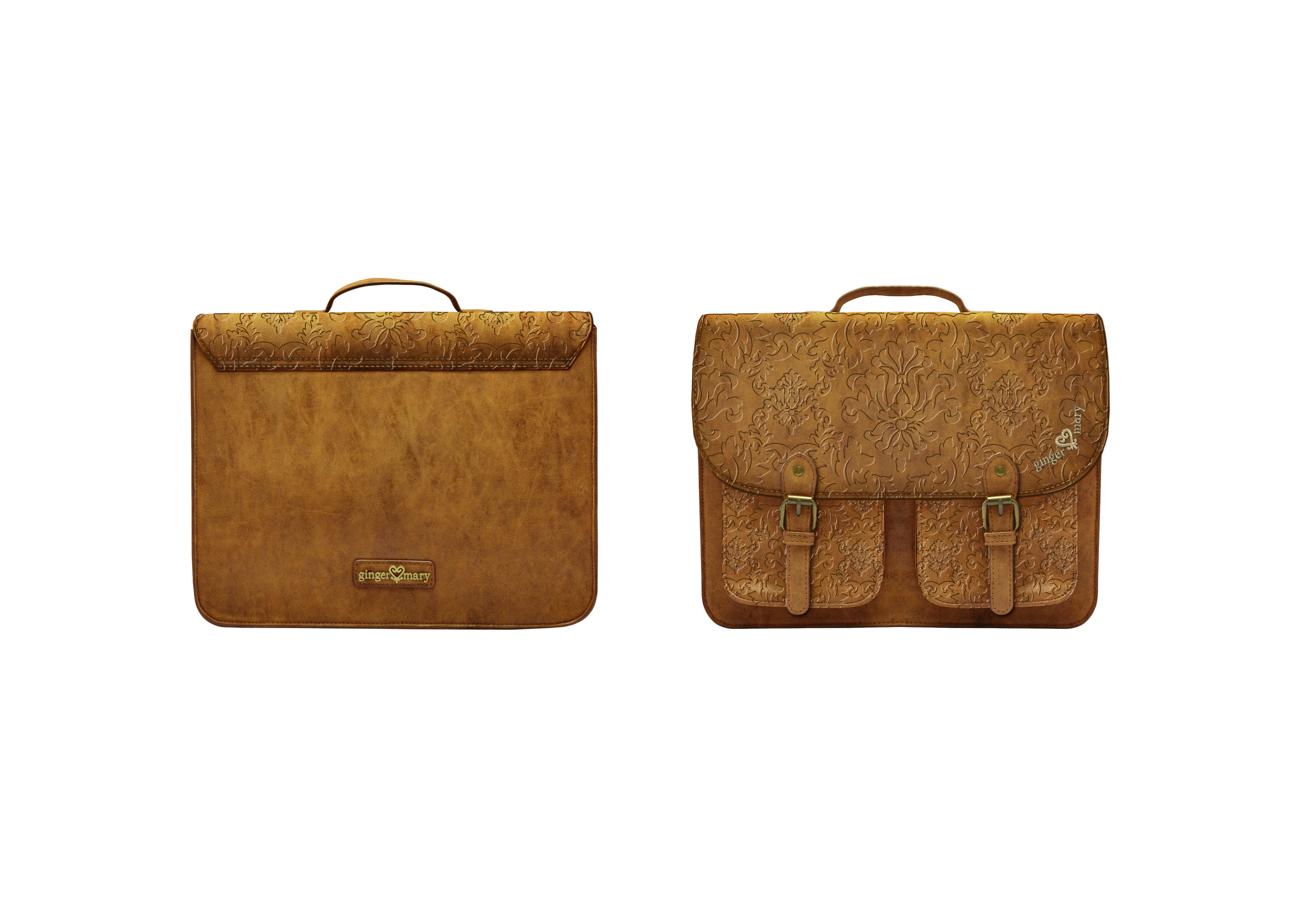 Tan satchel bag front and back