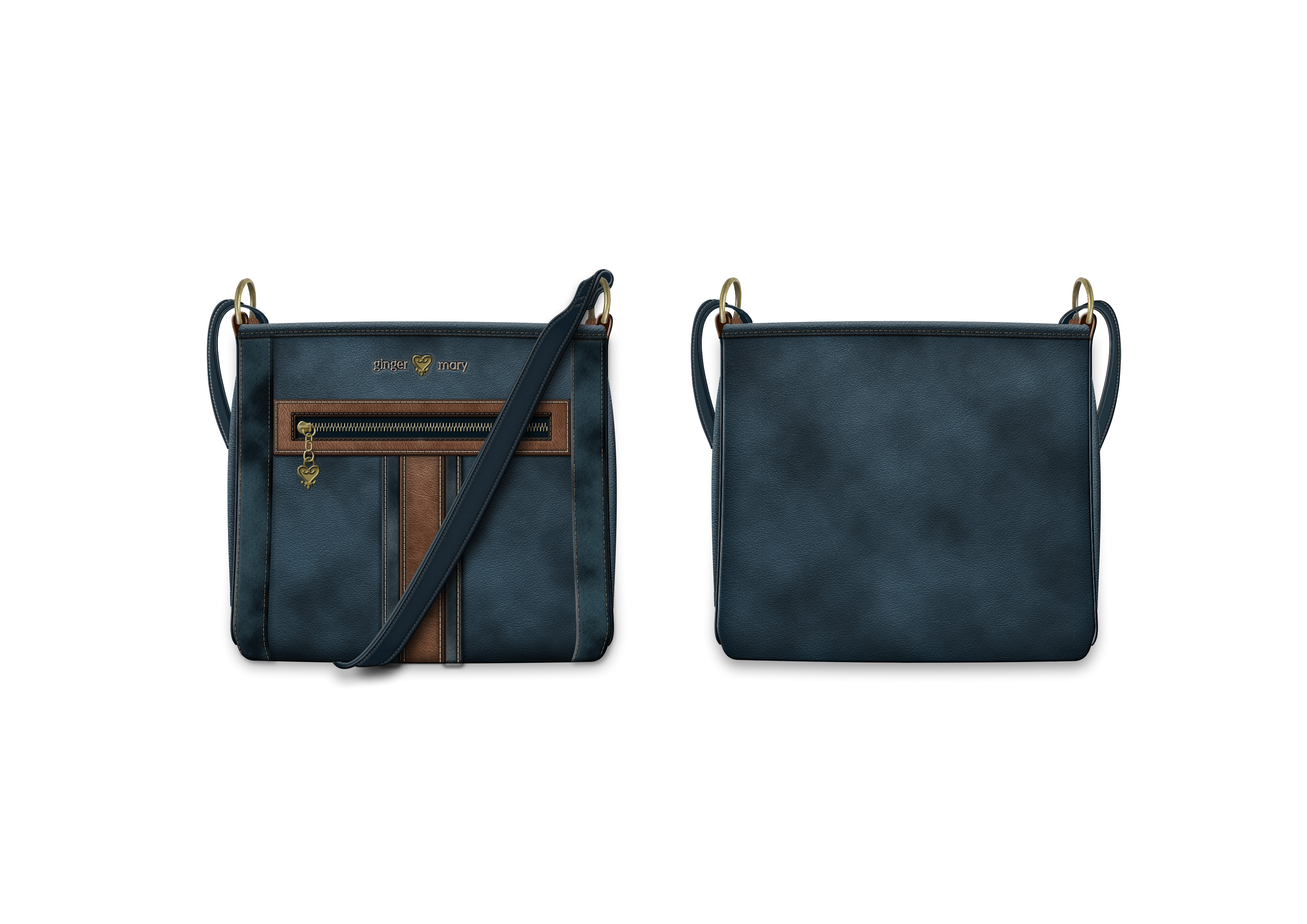 Navy saddle bag with brown detail