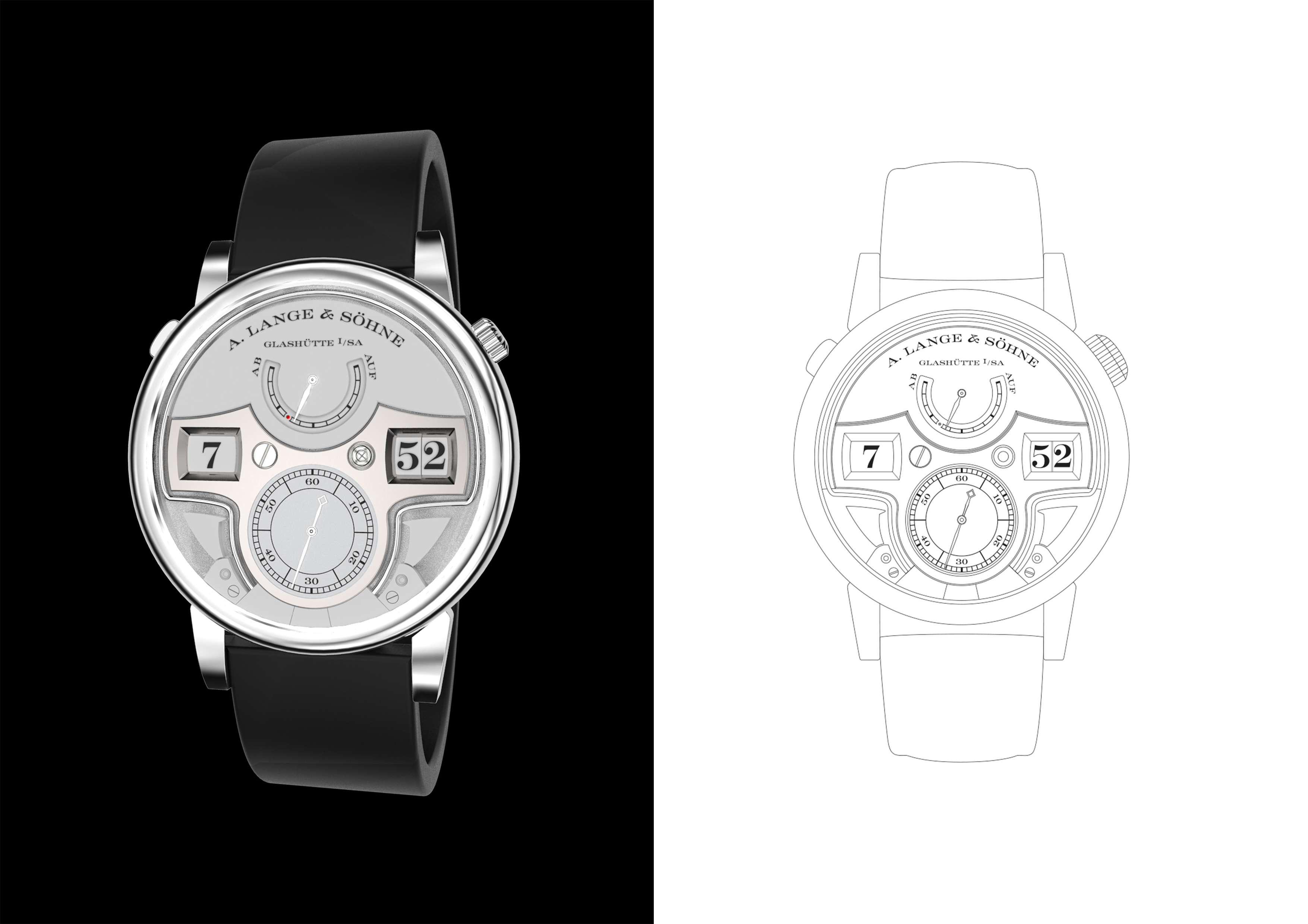 A.Lange and Söhne Zeitwerk watch rendering