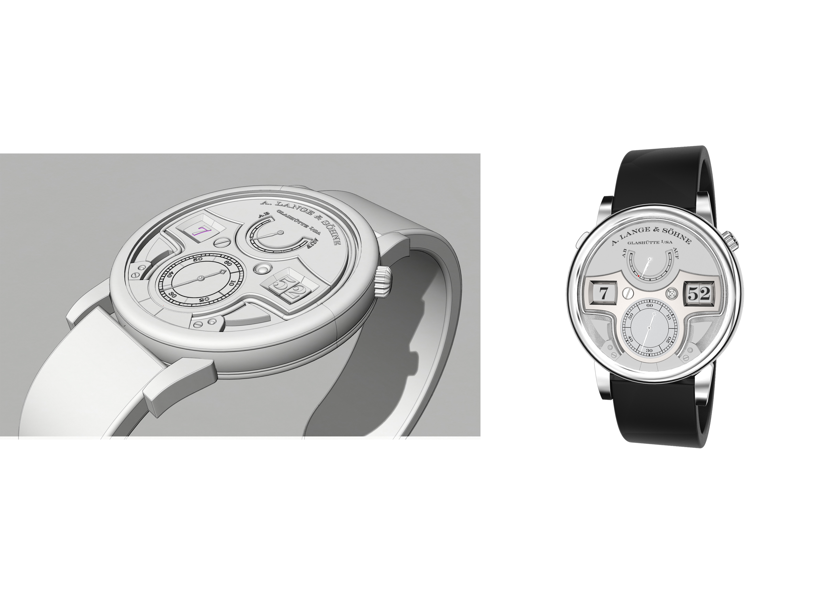 A.Lange and Söhne Zeitwerk watch rendering