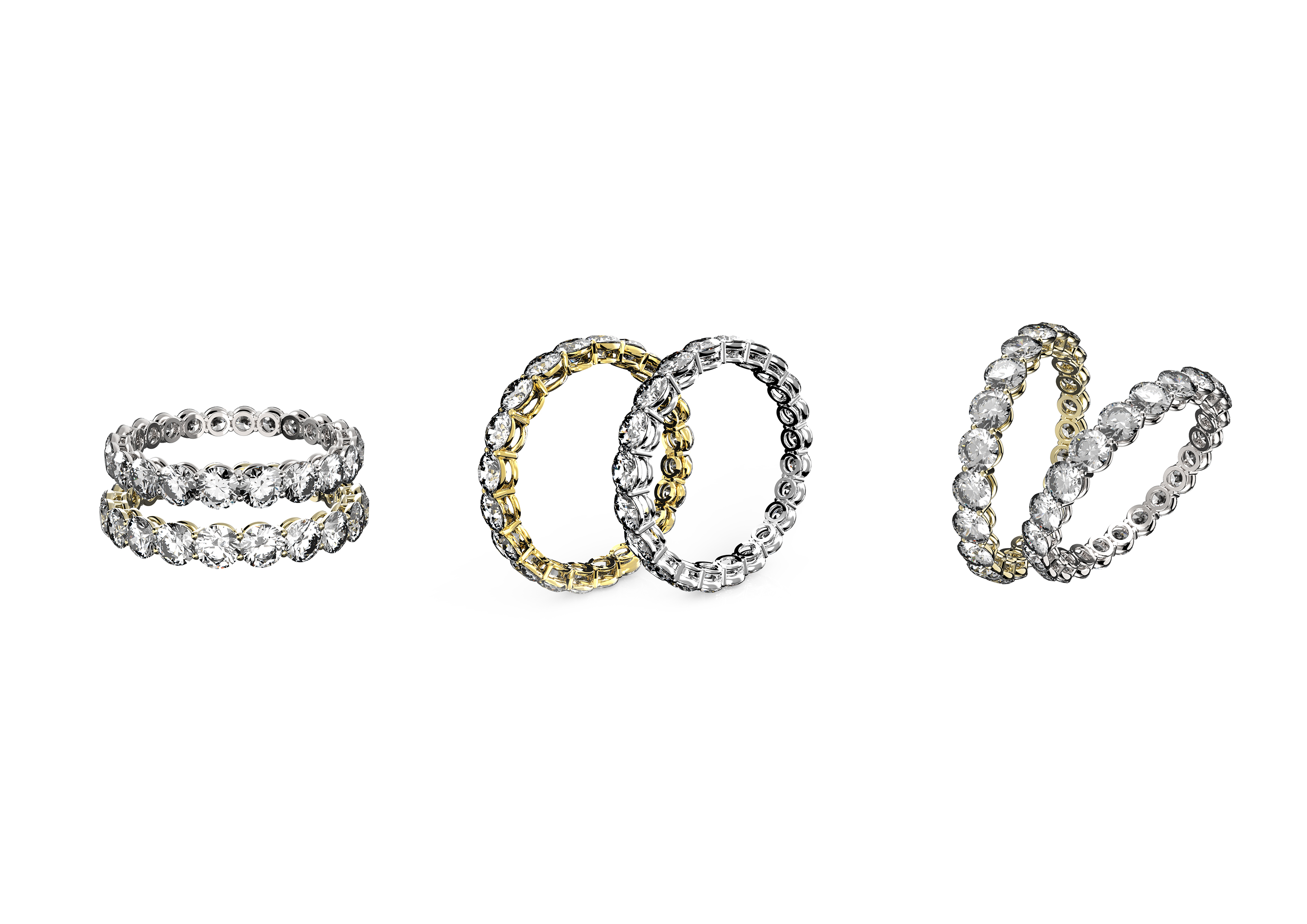 Yellow and white gold diamond eternity ring rendering