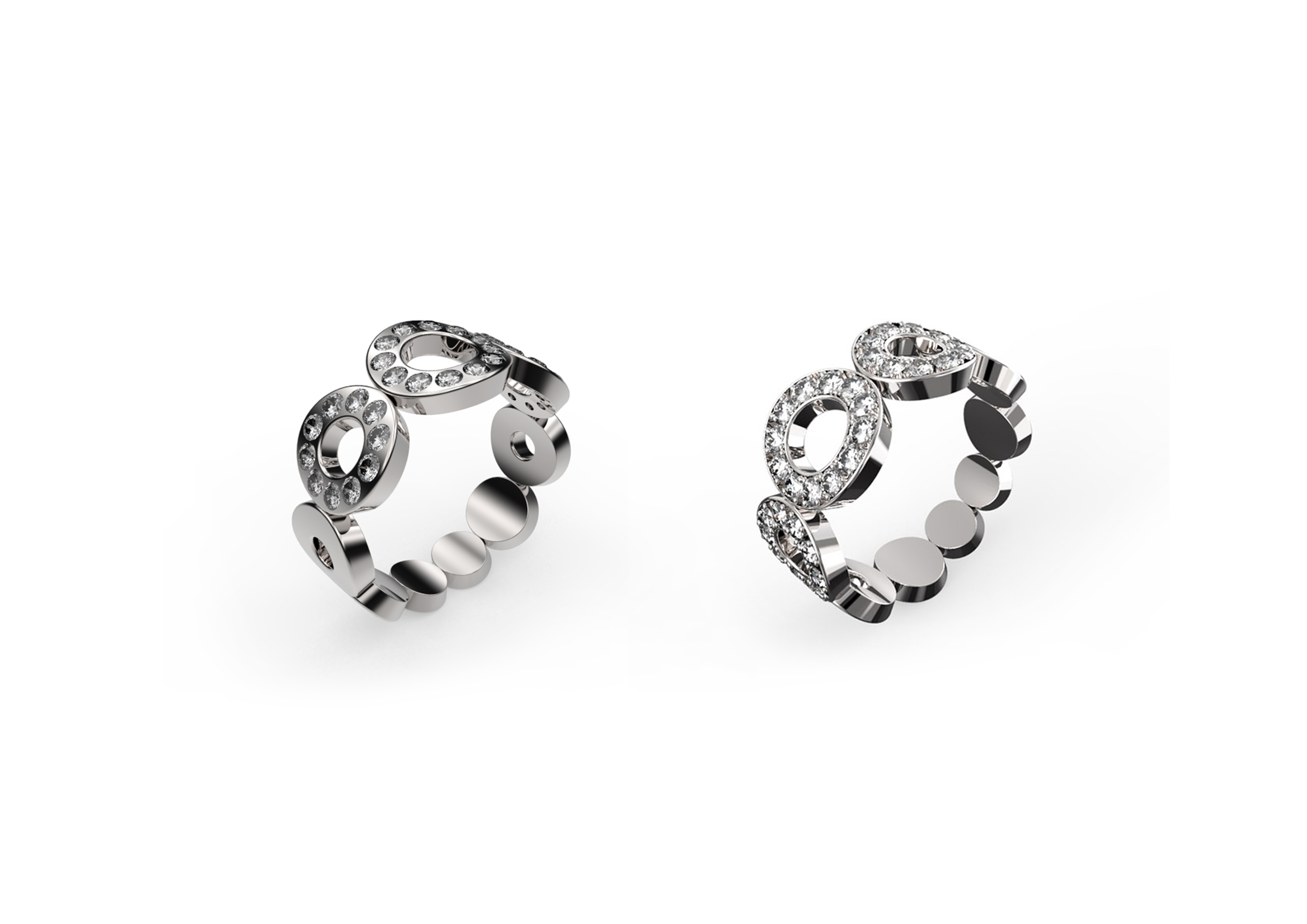 White gold and diamond disk ring rendering