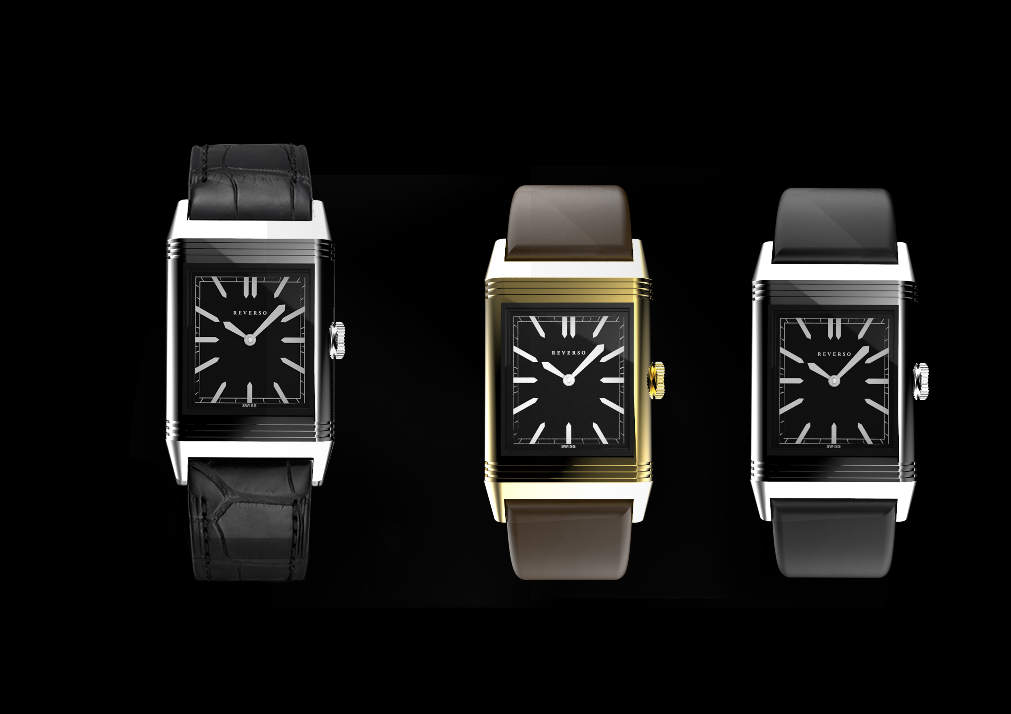 Jaeger LeCoultre reverso watch in white and yellow gold rendering