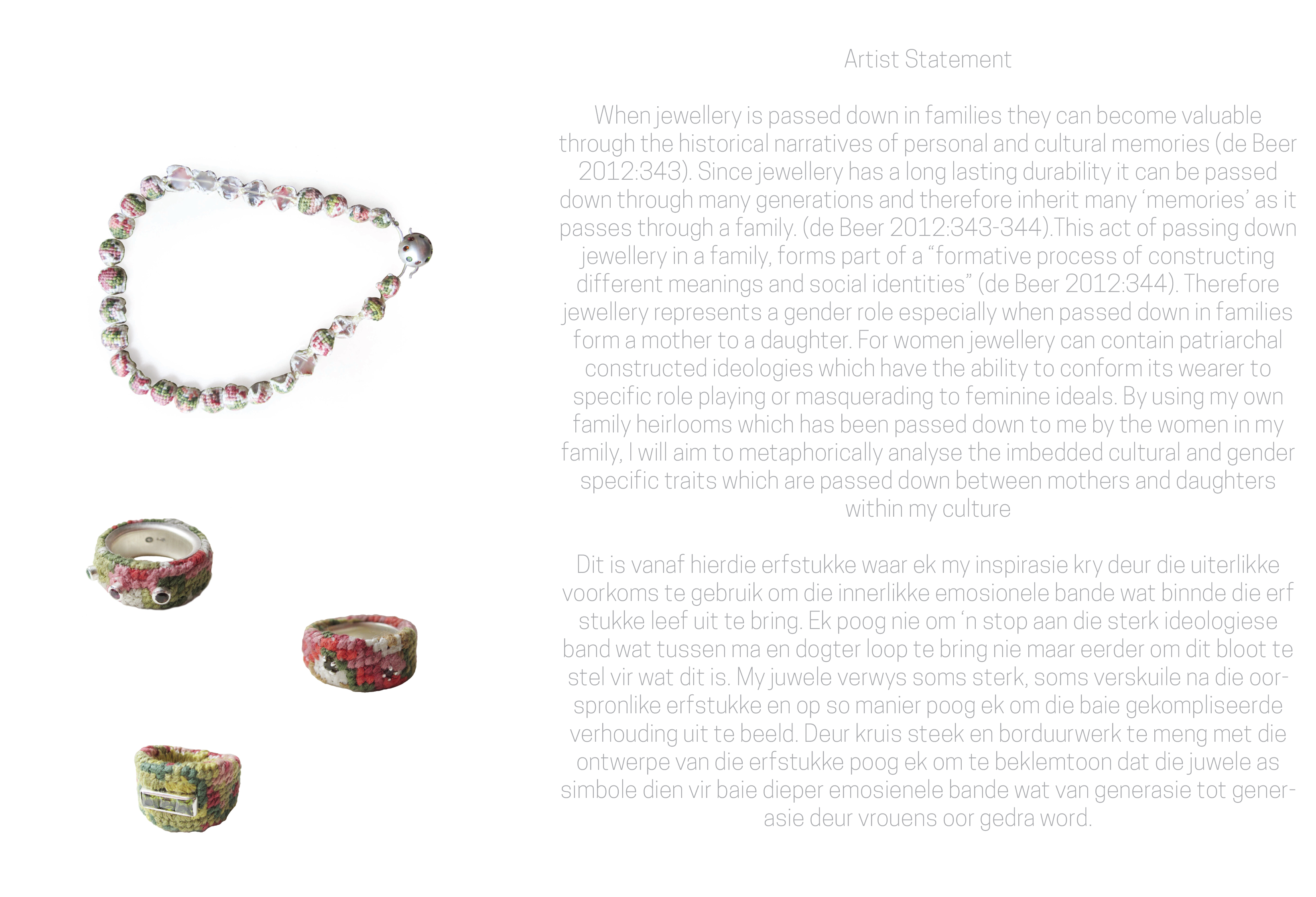 Artist statement and embroidery jewellery