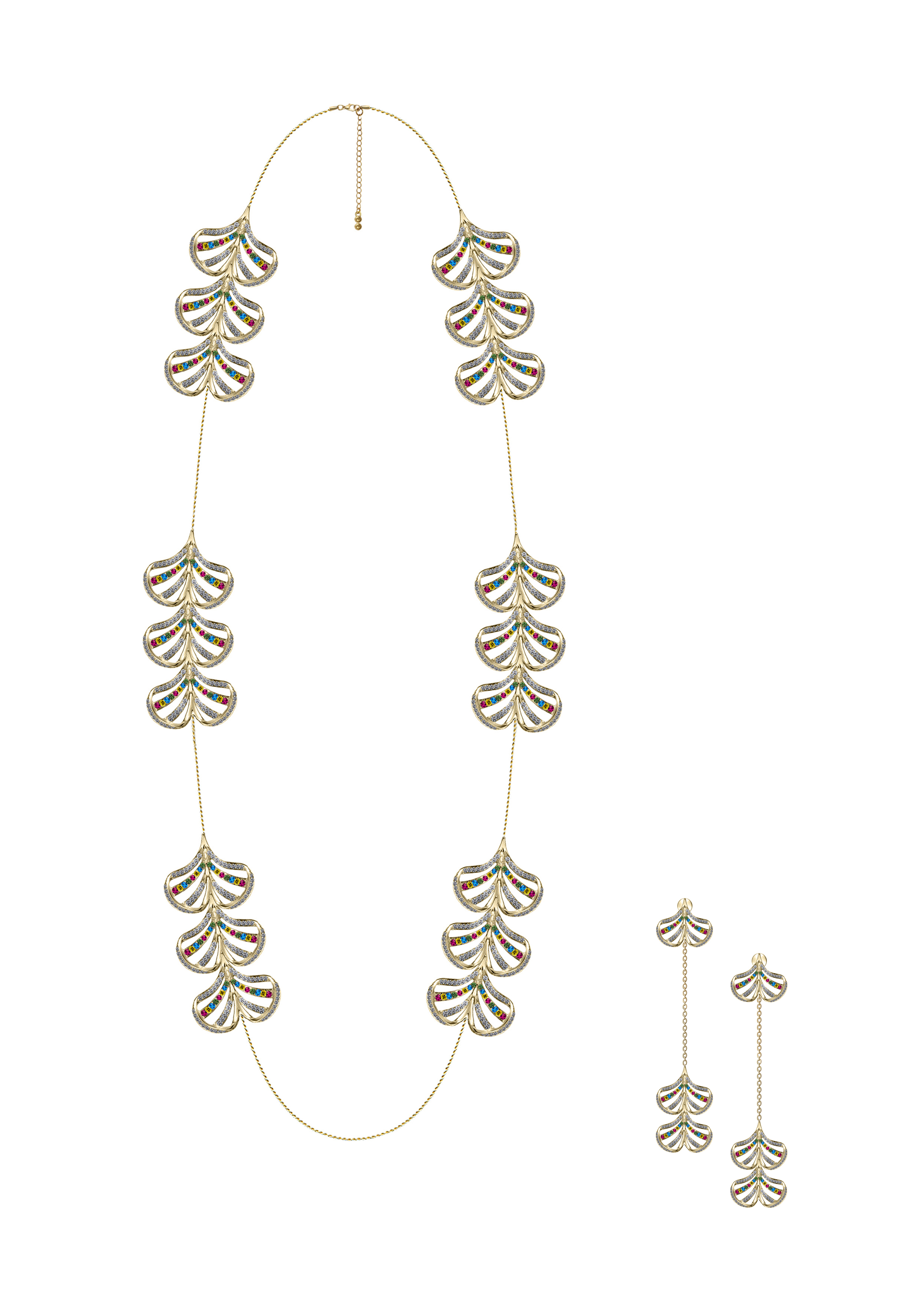 Long art deco style necklace and earrings
