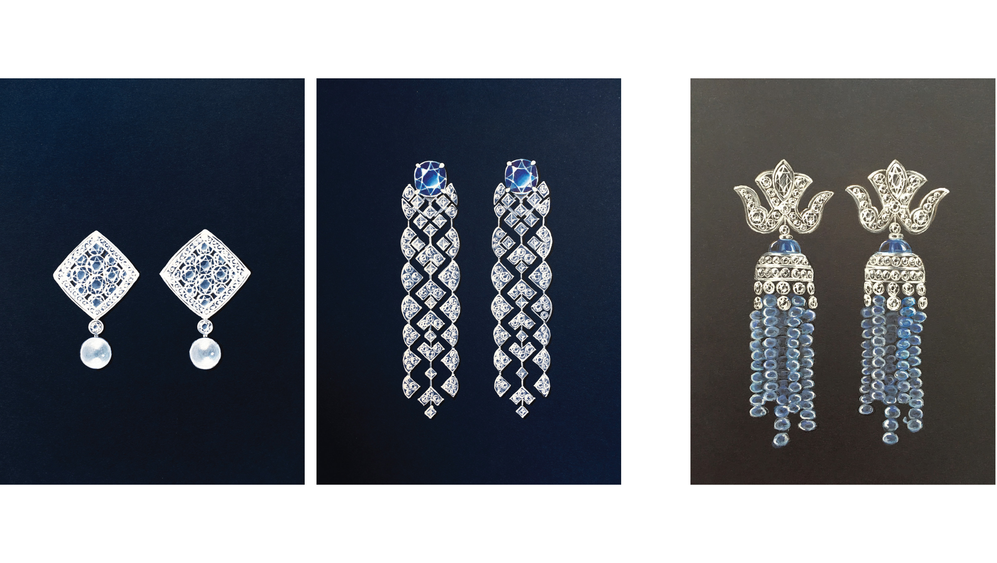 Three manual rendering diamond earings